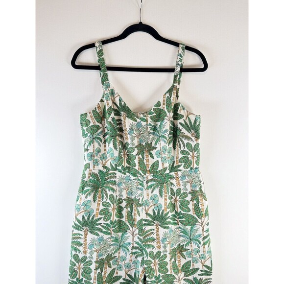 Boden Womens Jumpsuit Green Lola Palm Forest Linen V Neck Smocked Boho 8T Tall - Picture 4 of 10